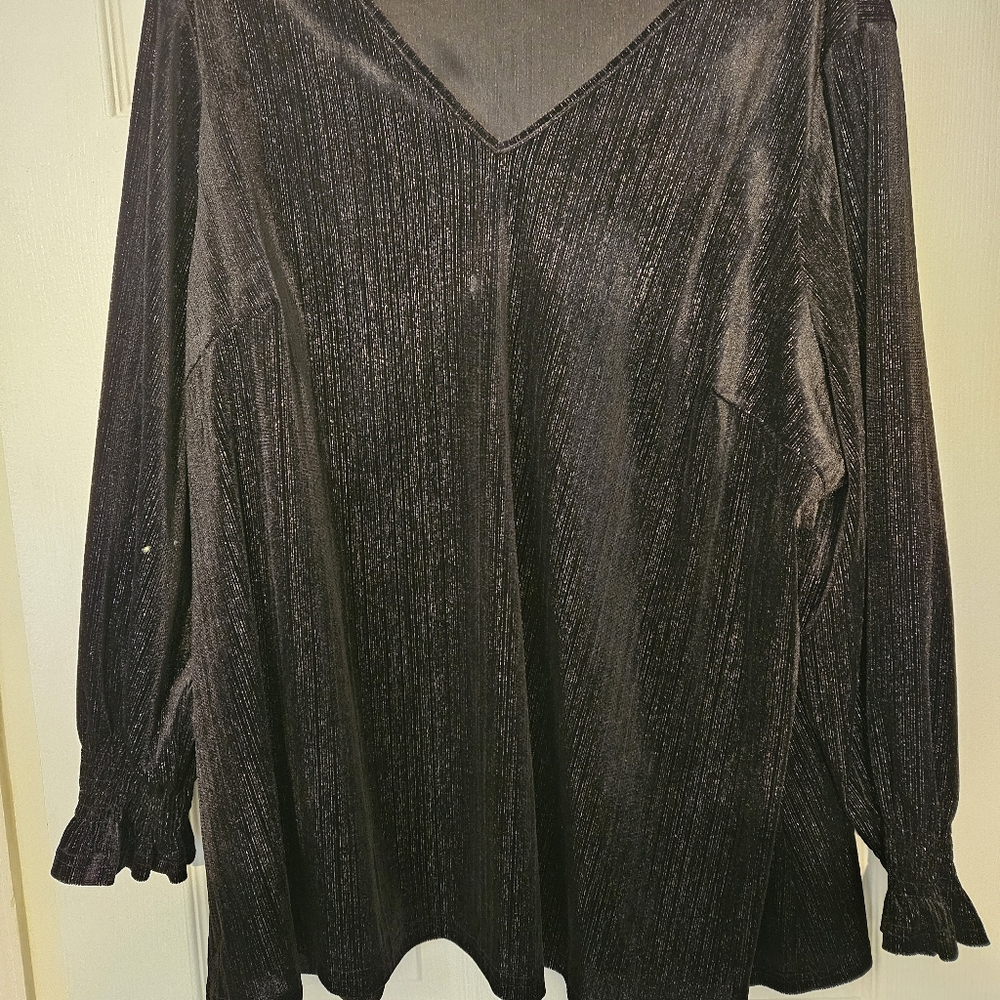 Black V-Neck Top with Bishop Sleeves